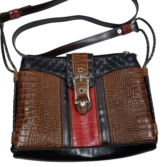M.C. Marc Chantal Fake Reptile Skin Purse Brown Red Crossbody Strap - Picture 16 of 16